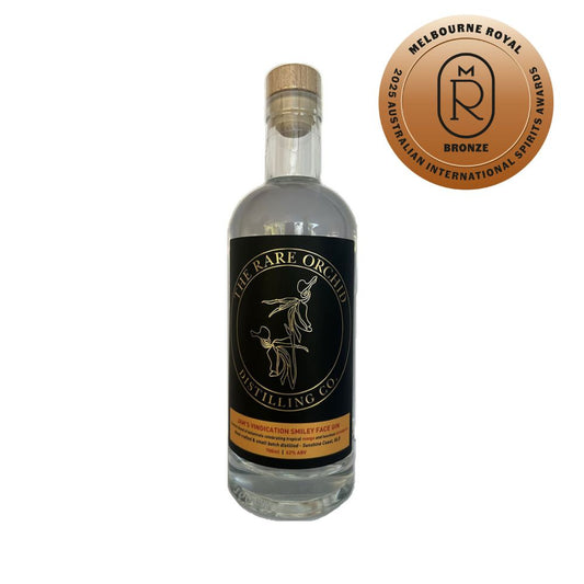 Jam's Vindication Smiley Face Gin bottle with Melbourne Royal bronze medal